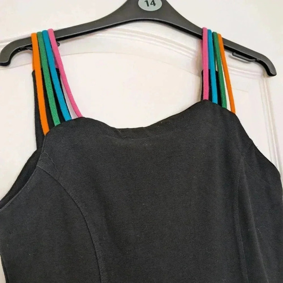 Vintage Simon Chang size M  black dress with colourful straps - Picture 3 of 7